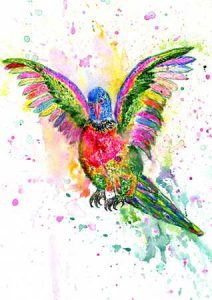 72776662 - cute colorful cartoon parrot, hand drawn watercolor illustration.