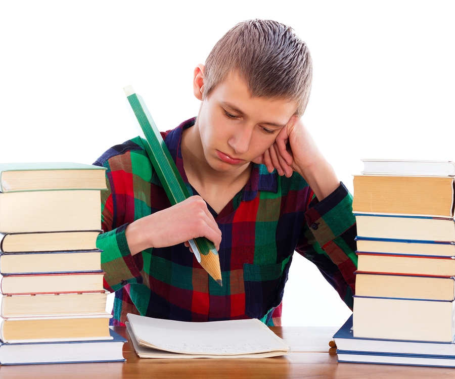 Frustrated woeful student because of learning difficulties.