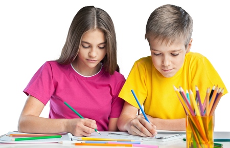 97210640-two-school-children-drawing